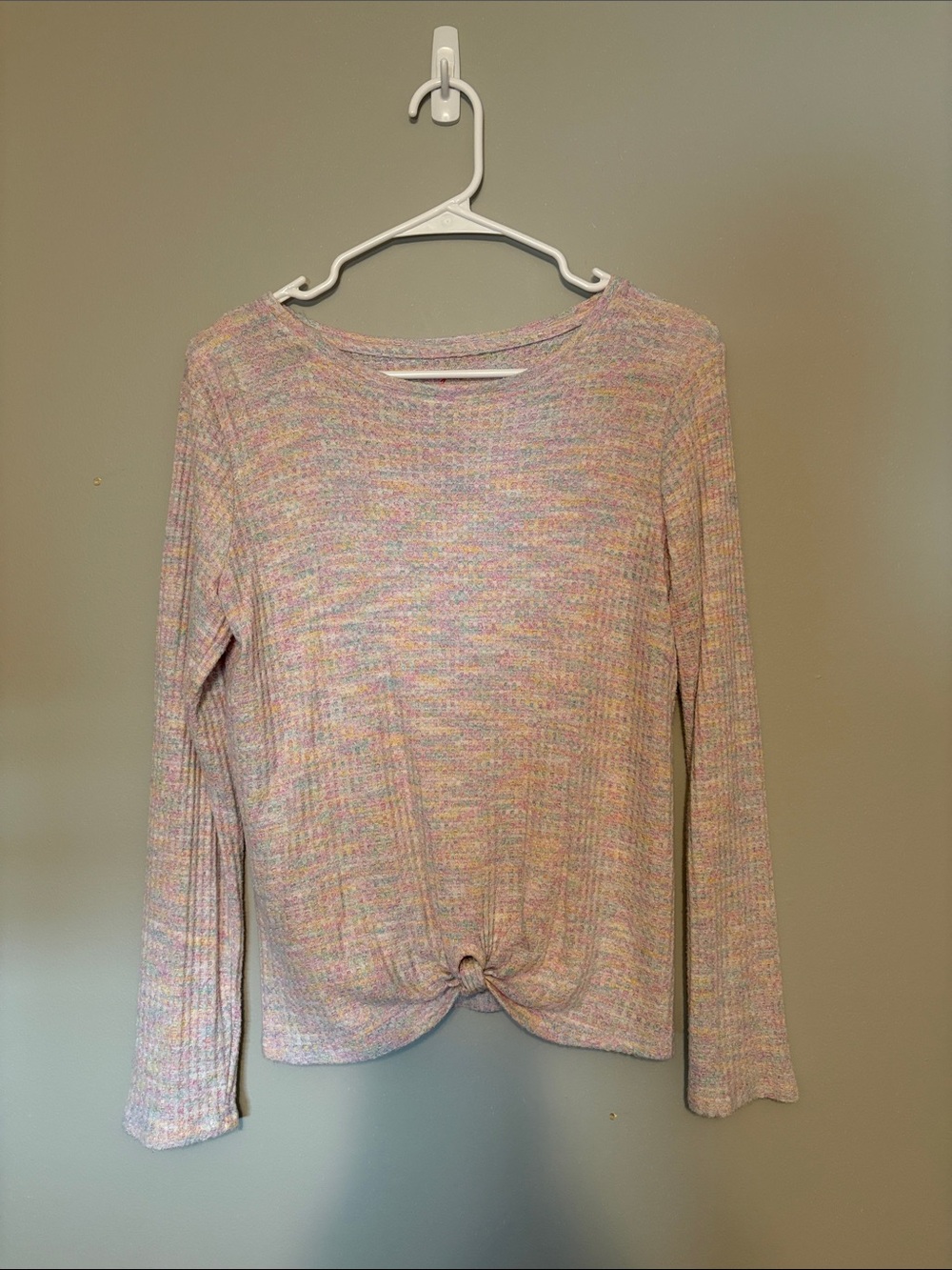 Kids Knot Front Long Sleeve Knit Top - Pastel Multi